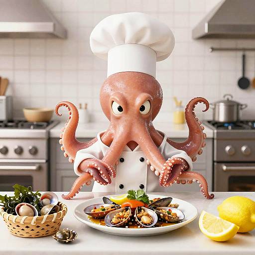 Whimsical Octopus Chef Cartoon