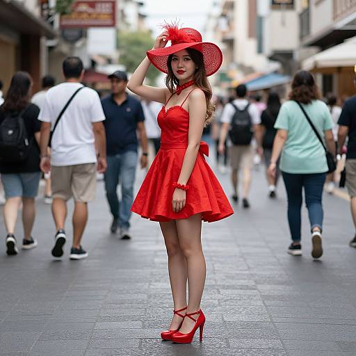 Woman in Red Carnival Outfit