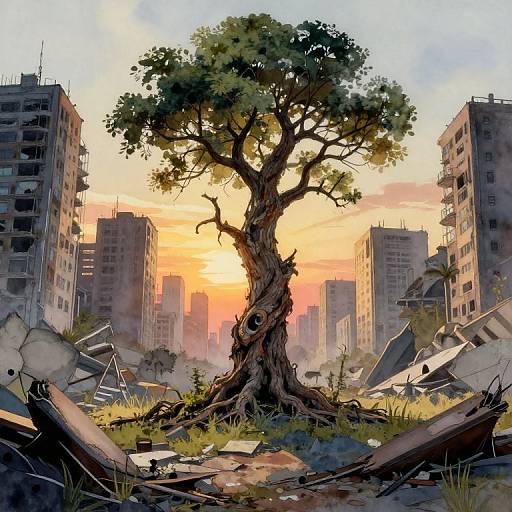 Post-Apocalyptic City Tree Painting