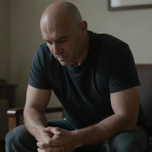 Intense Gaze of a Bald Man