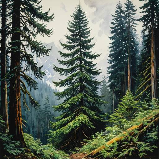 Lush Watercolor of Douglas Fir Tree Lush Watercolor of Douglas Fir Tree