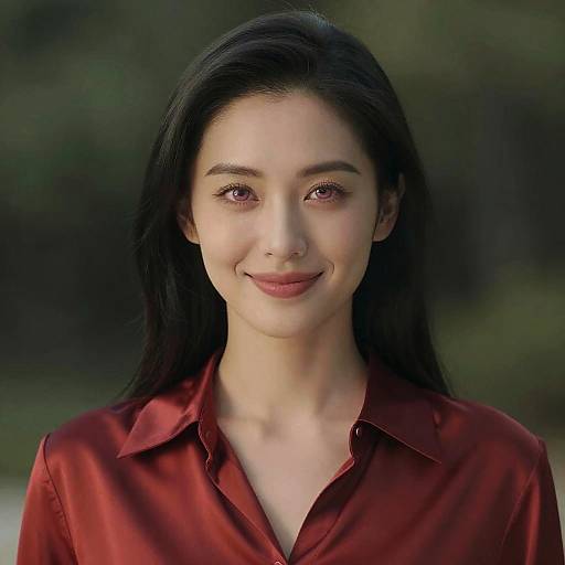 Photorealistic Portrait of Woman with Crimson Blouse