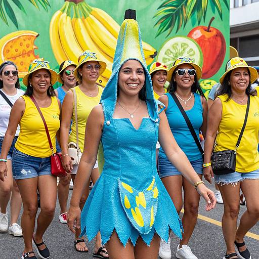 Festive Women in Banana Costume Parade