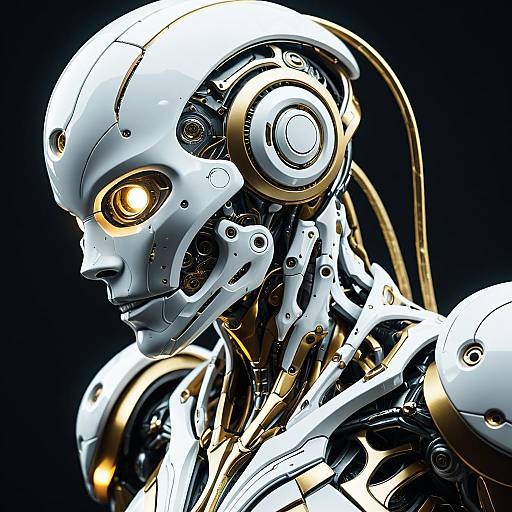 White and Gold Biomechanical Cyborg Close-up