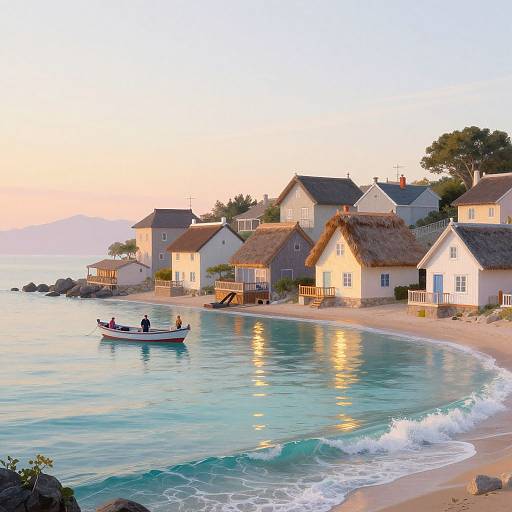 Serene Seaside Village at Sunrise