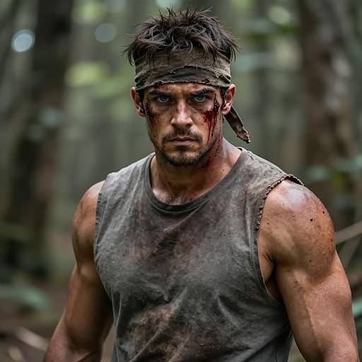 Intense Warrior in Forest Setting