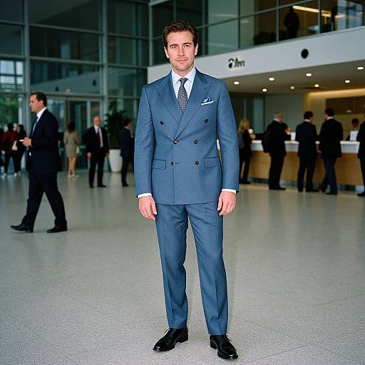 Confident Man in Steel Blue Suit