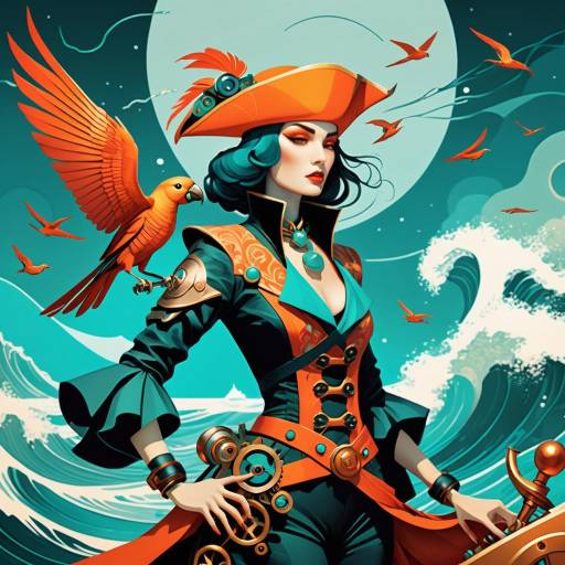 Futuristic Female Pirate with Mechanical Parrot Futuristic Female Pirate with Mechanical Parrot
