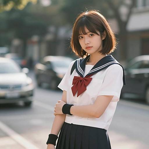 Japanese Schoolgirl in a Serene Setting