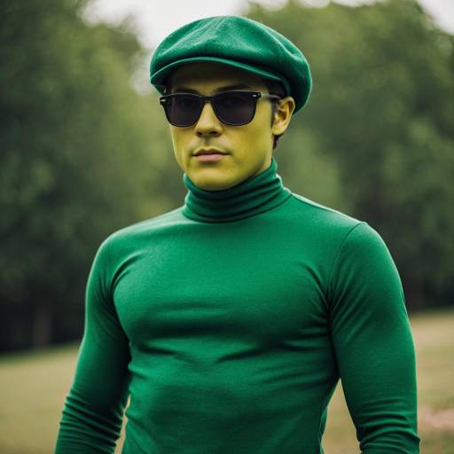 Man in Green Turtleneck with Sunglasses and Beret