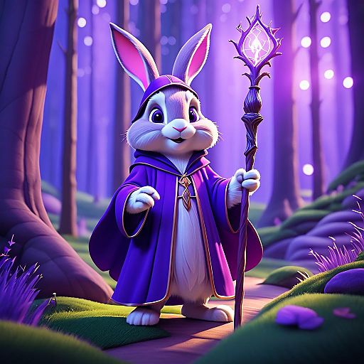 Enchanting Rabbit Wizard in Fantasy Forest Enchanting Rabbit Wizard in Fantasy Forest