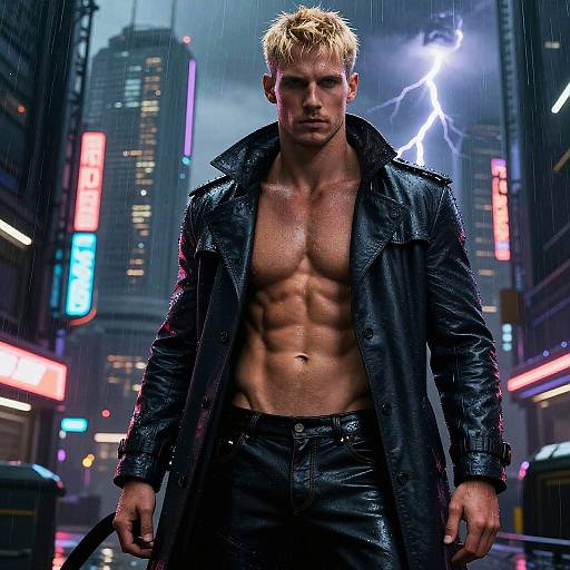 Cyberpunk Hero in Dystopian Cityscape