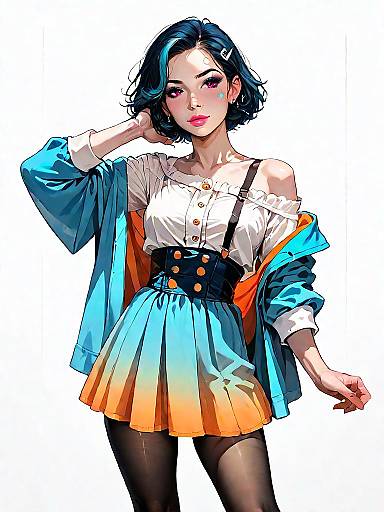 Stylish woman in colorful modern outfit