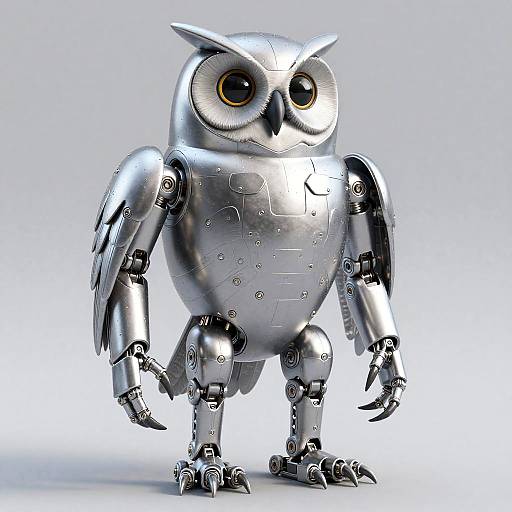 Cyborg T1000 Owl with Silver Feathers