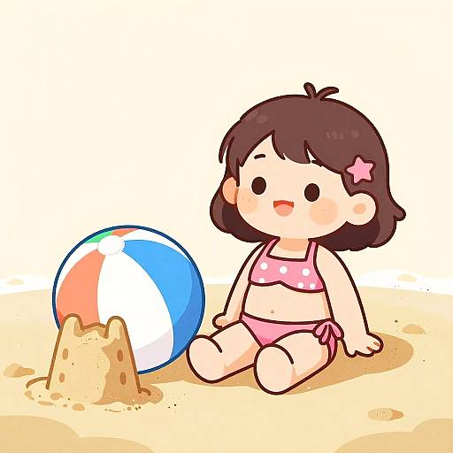 Cheerful Girl at Beach Cartoon