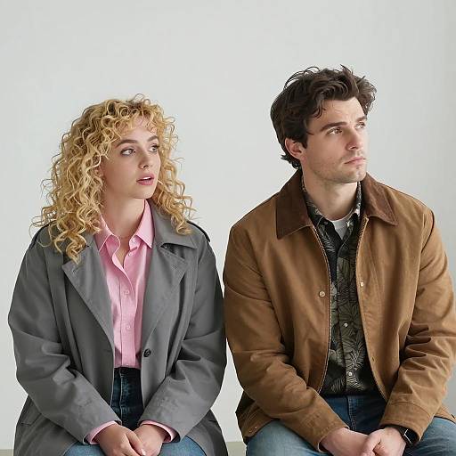 Surprised Woman and Contemplative Man Seated