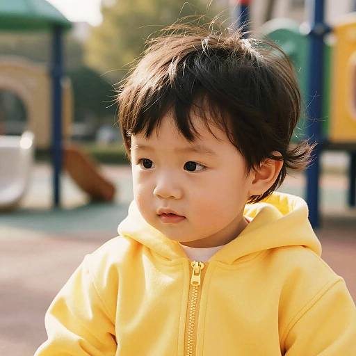 Toddler in Yellow Hoodie at Playground