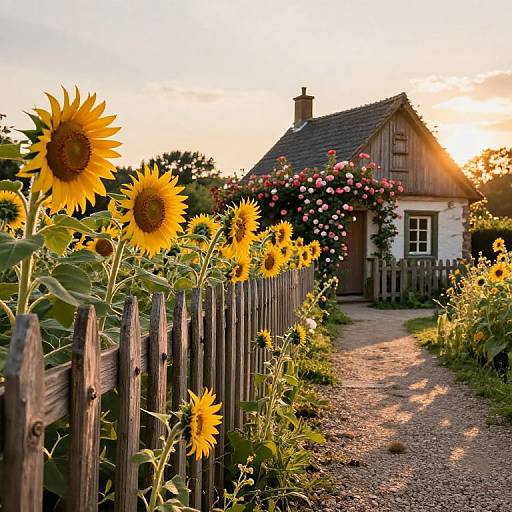 Rustic Garden Cottage at Sunset