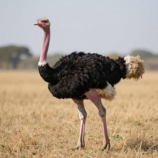 Ostrich in a Golden Grassy Field