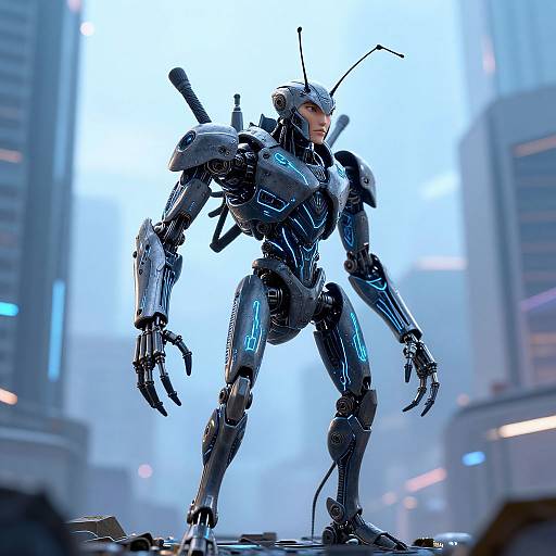 Cyberpunk Humanoid Ant in Futuristic City