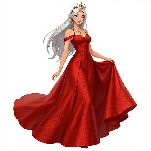 Elegant Silver-Haired Woman in Red Gown