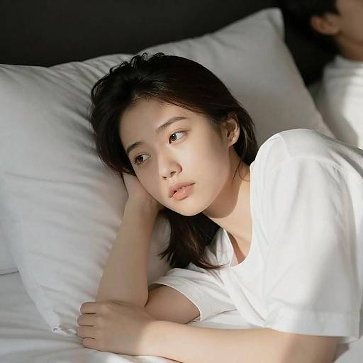 Young Woman on Bed in Soft Light
