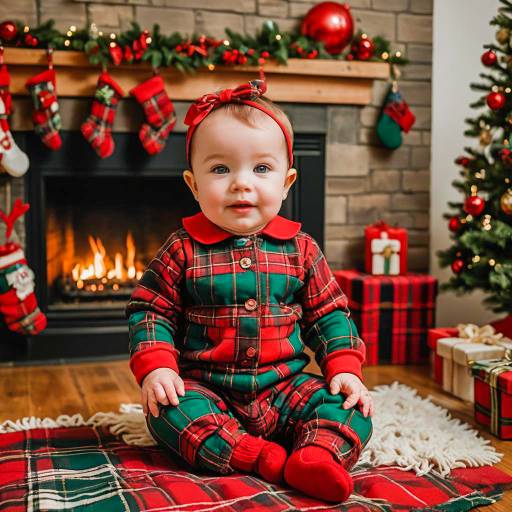 Playful Baby Girl in Christmas Ensemble Playful Baby Girl in Christmas Ensemble
