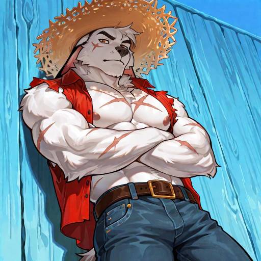 Muscular Man in Straw Hat Outdoors
