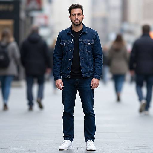 Confident Man in Denim on City Street