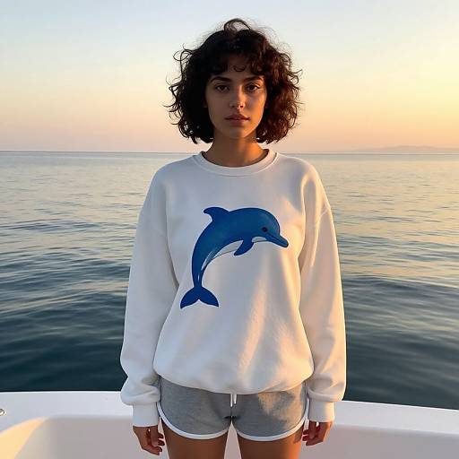 Young Woman on Boat at Sunset