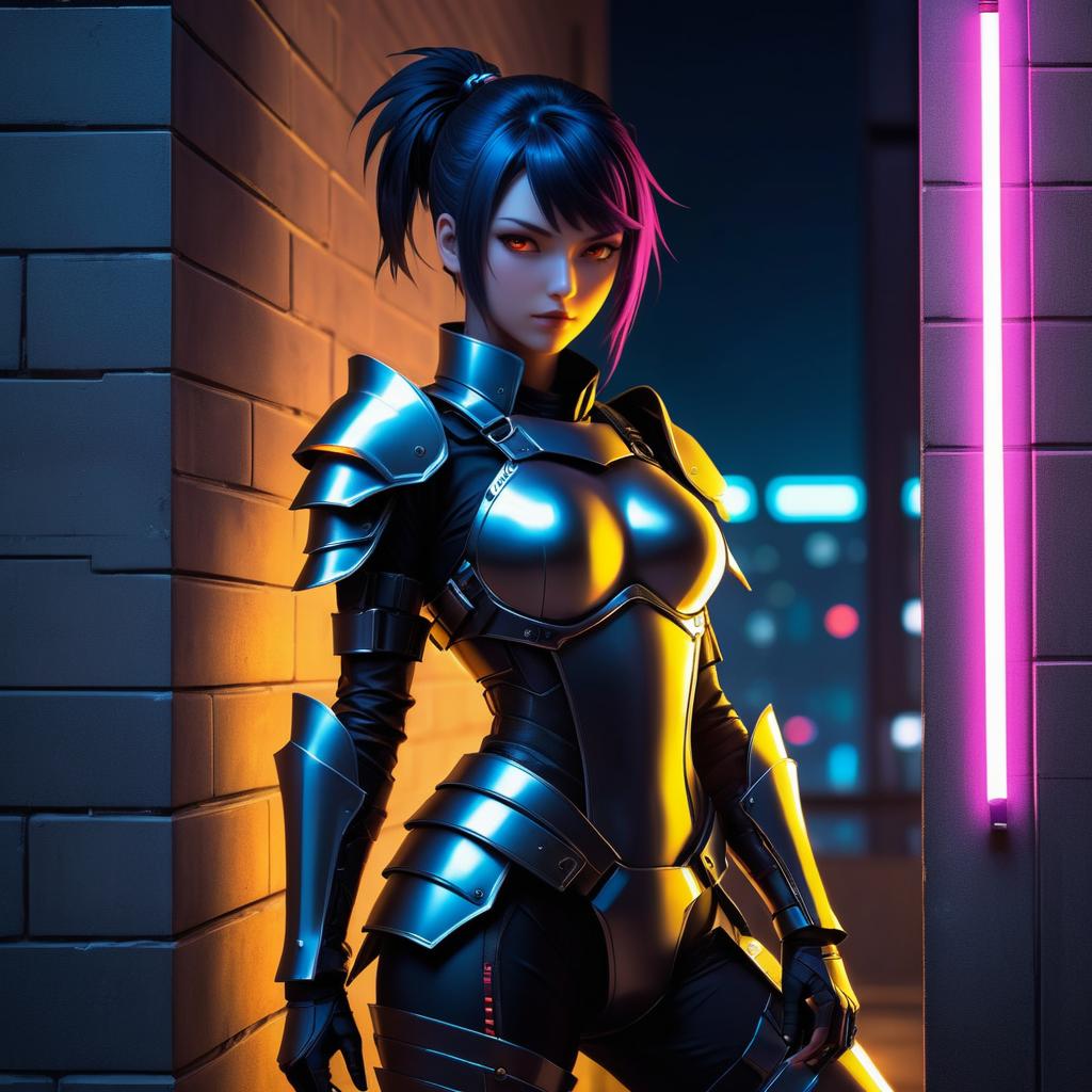 Fierce Cyberpunk Ninja in Plate Armor