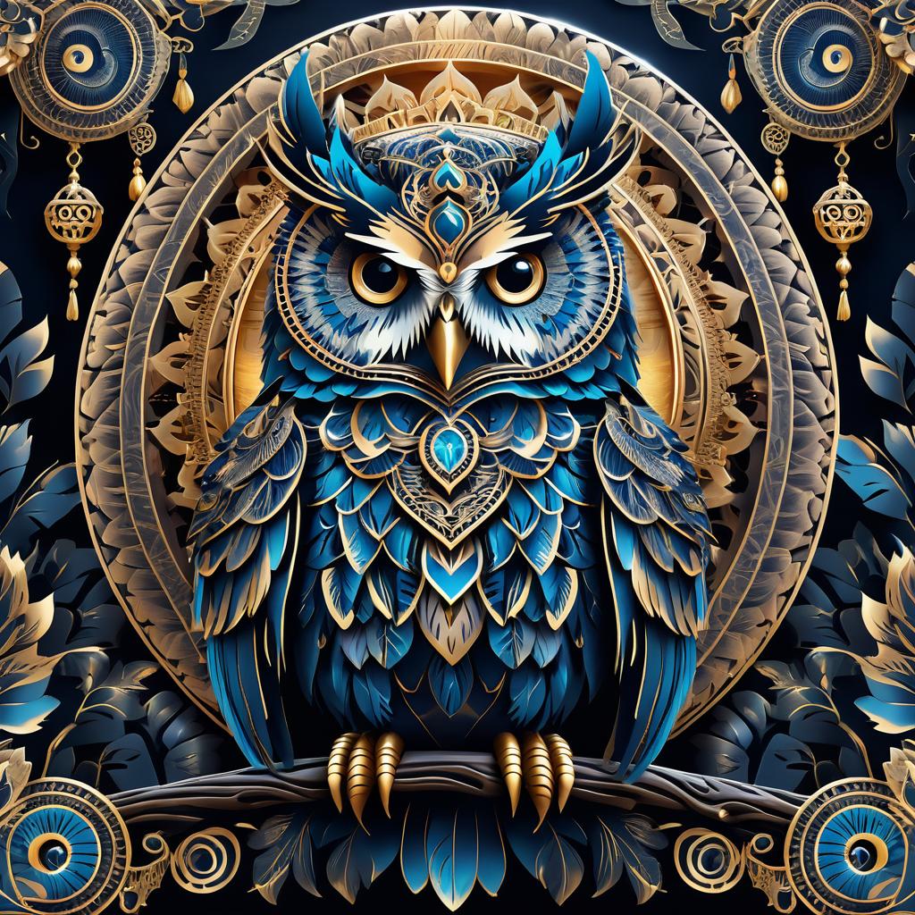 Legendary Owl with Mystical Temple Art