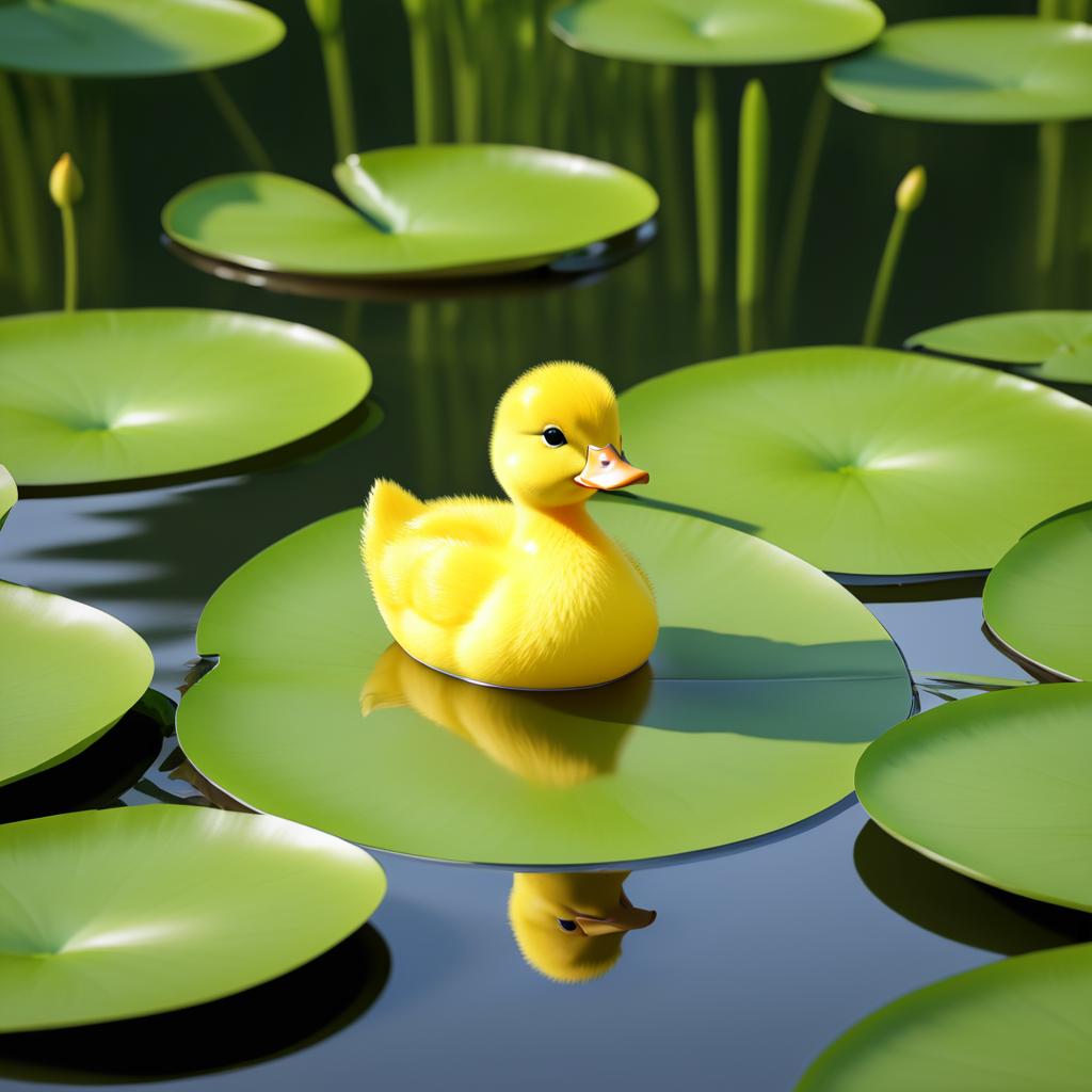 Baby Duckling on Lily Pad in Pond