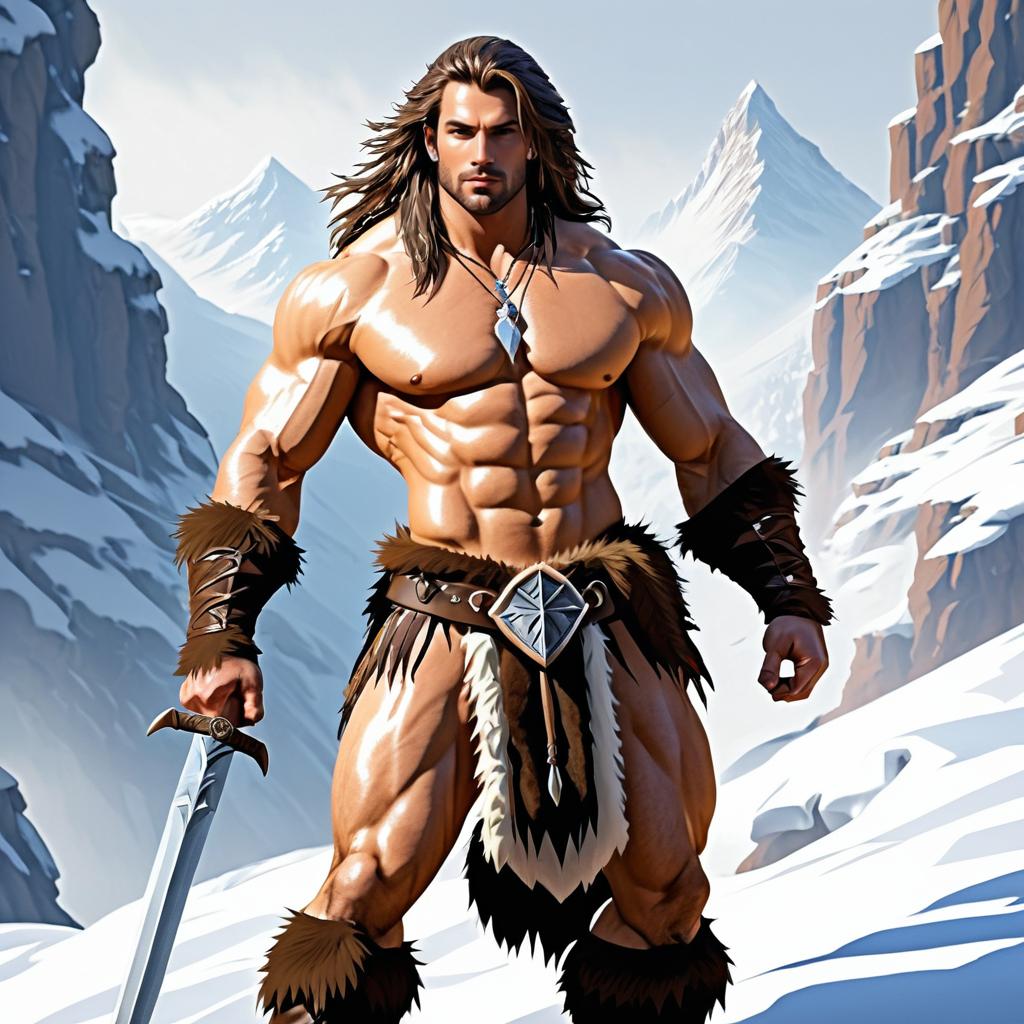 Realistic Male Barbarian in Snowy Landscape