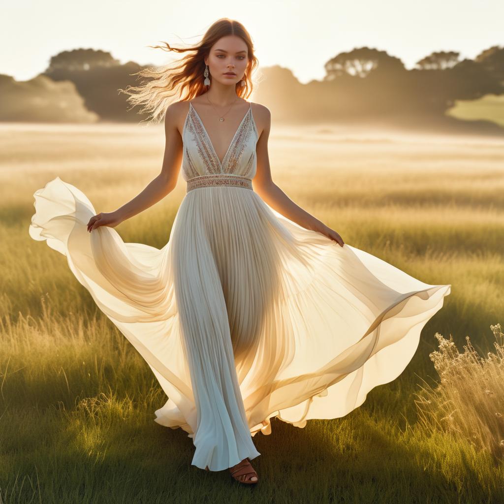 Ethereal Bohemian Elegance in Sunlit Meadow