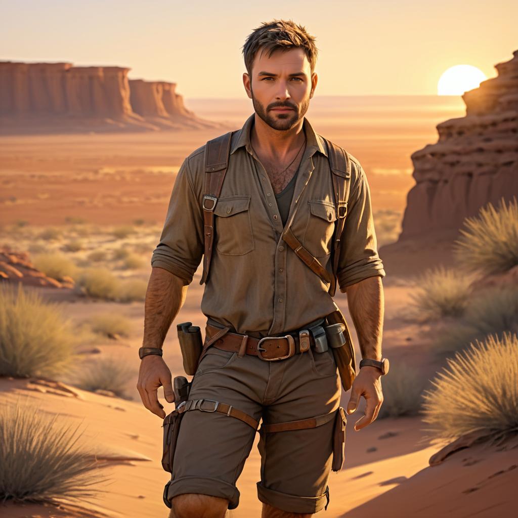 Rugged Explorer in Desert Sunset