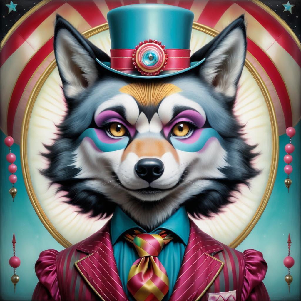 Vintage Circus Wolf in Pop Surrealism Style