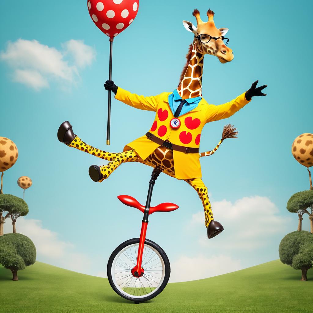 Whimsical Giraffe Superhero on Unicycle