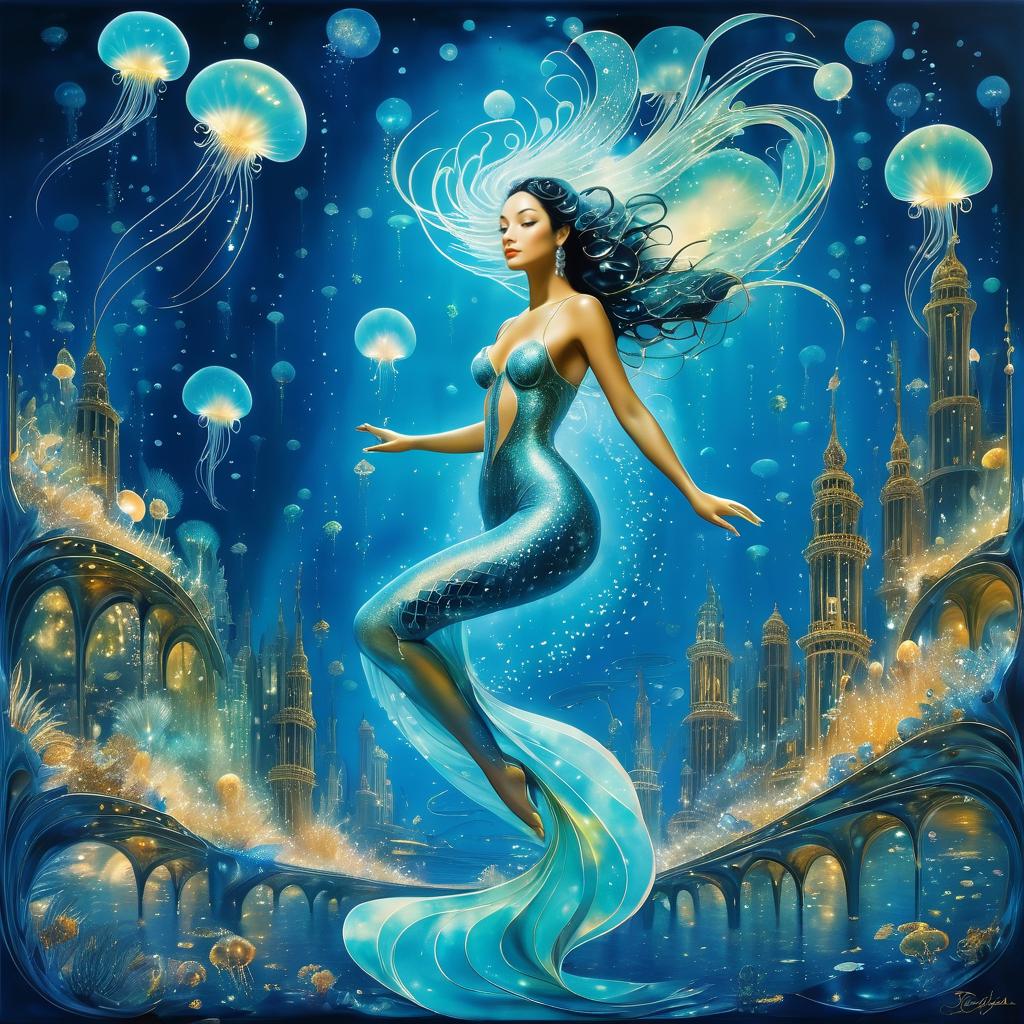 Surreal Mermaid in Futuristic Underwater City