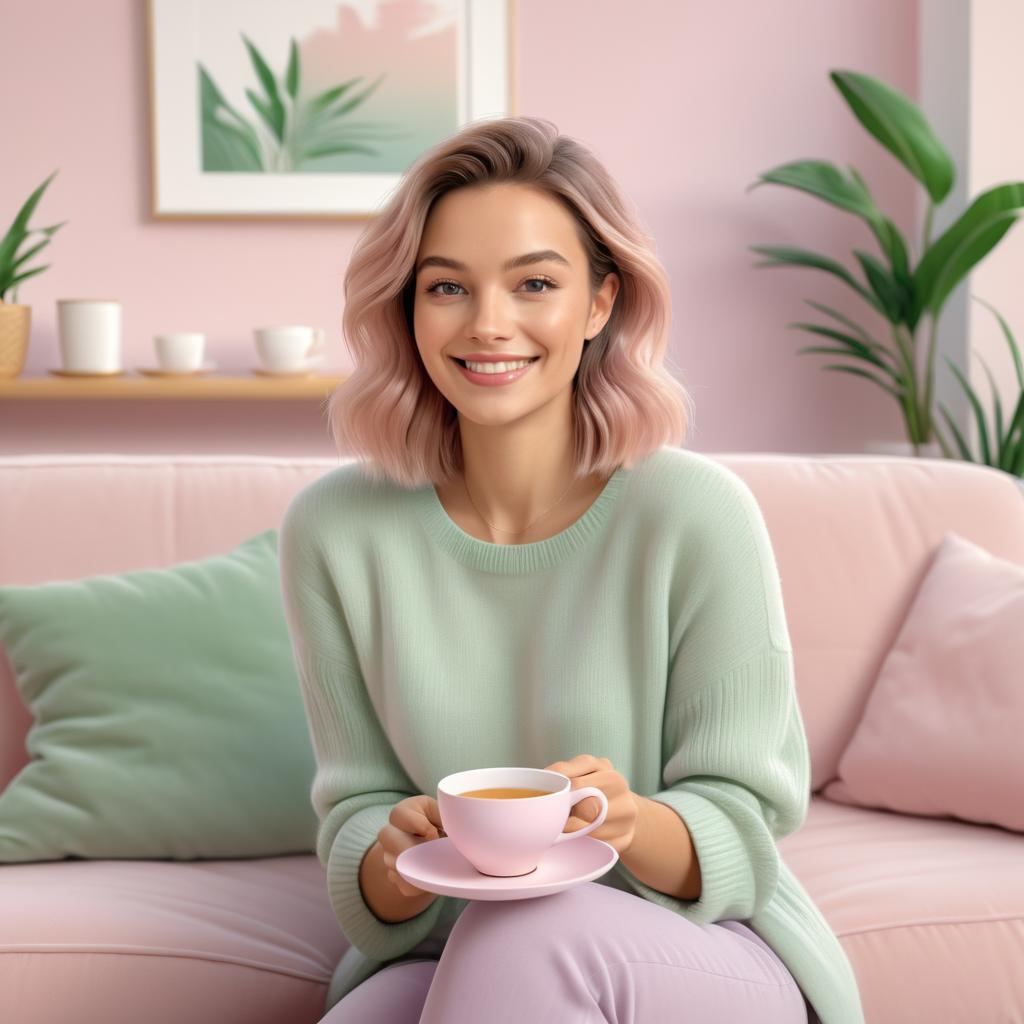 Joyful Young Professional in Cozy Living Room