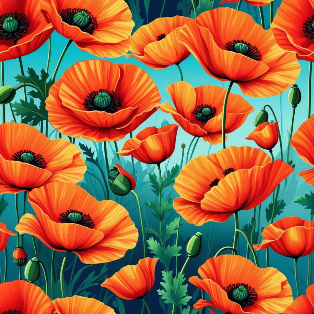 Vibrant Whimsical Poppy Illustration