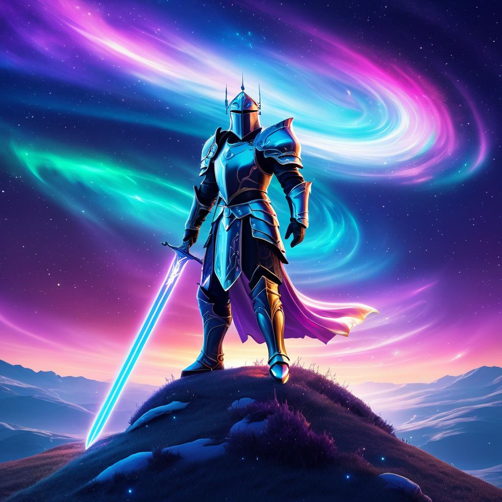 Celestial Knight in a Starlit Landscape