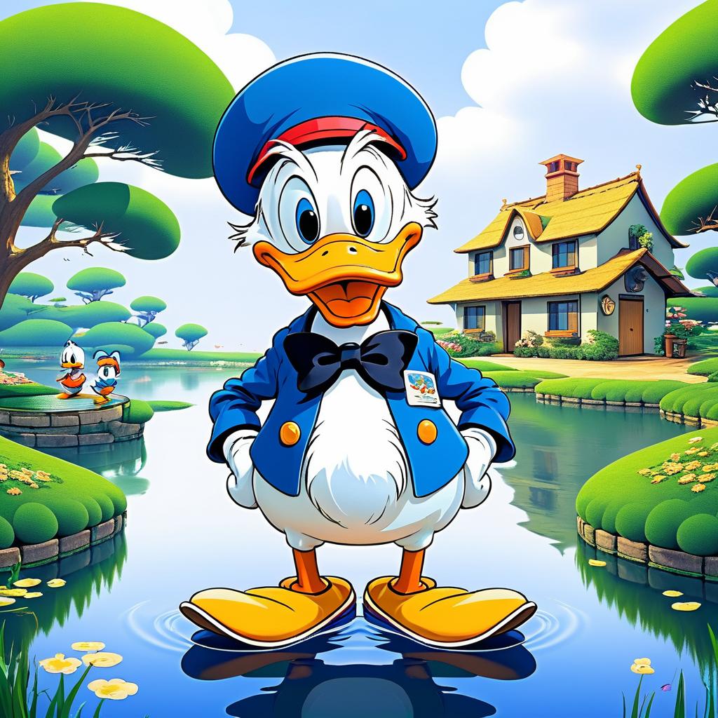 Whimsical Donald Duck in Miyazaki Style