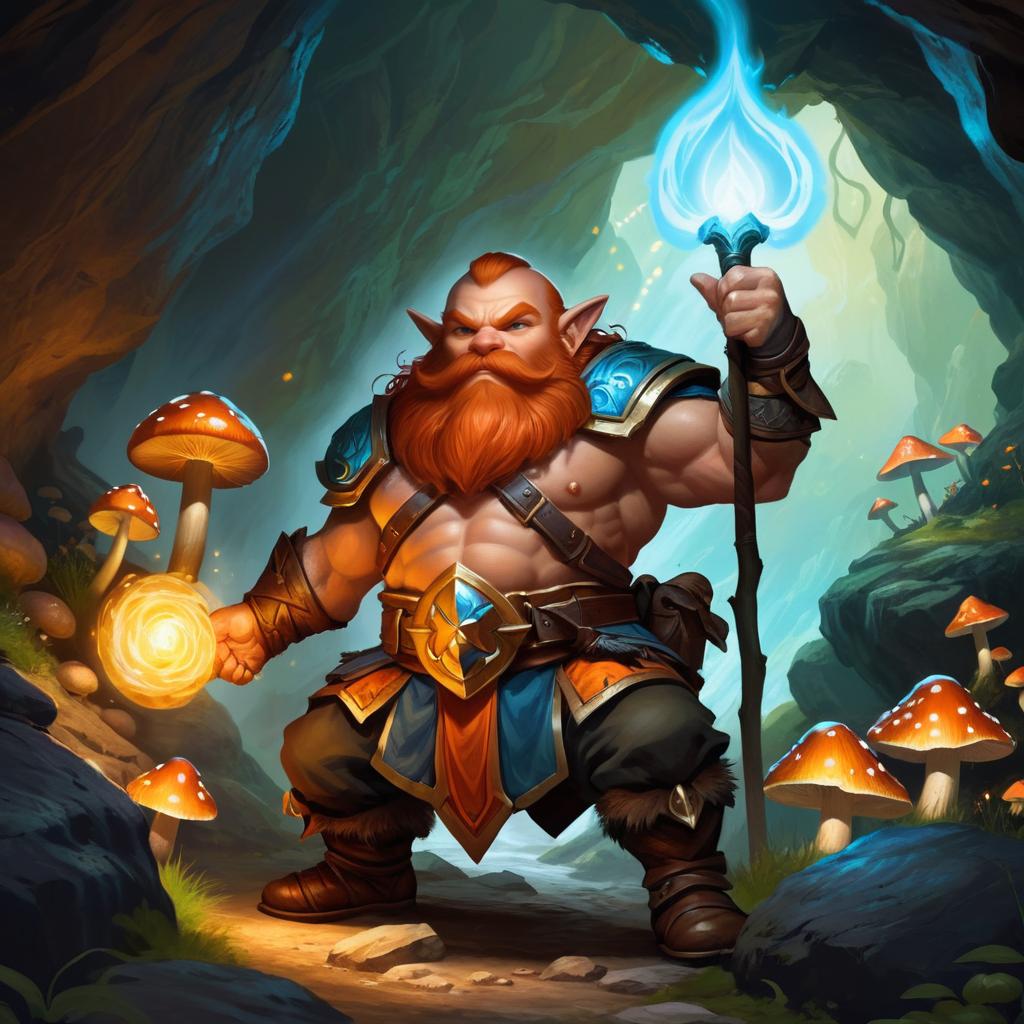 Dwarf Warrior Casting Spells in Cave