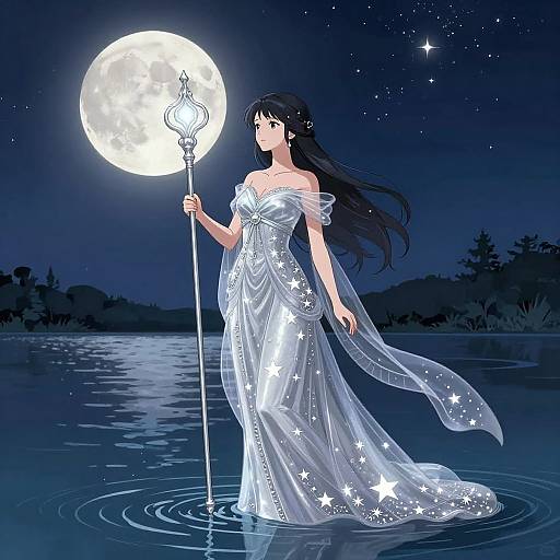 Serene Moon Goddess by Lake