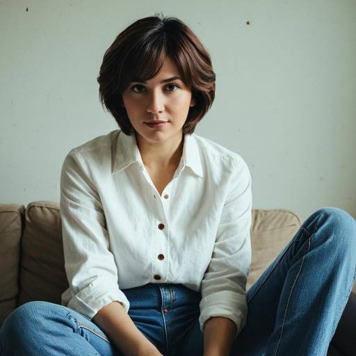 Woman in Casual Outfit Sitting on Couch