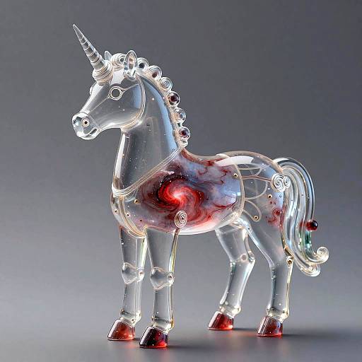 Transparent Glass Robot Unicorn with Red Nebula