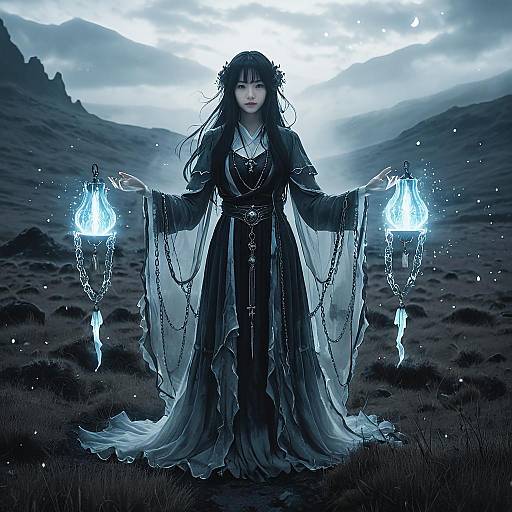 Ethereal Banshee in Flowing Robes on Desolate Moor