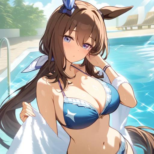 Adorable Horse Girl at the Pool