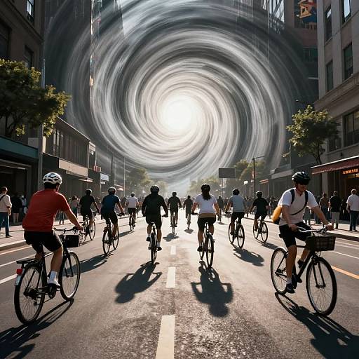 Surreal Urban Vortex with Cyclists